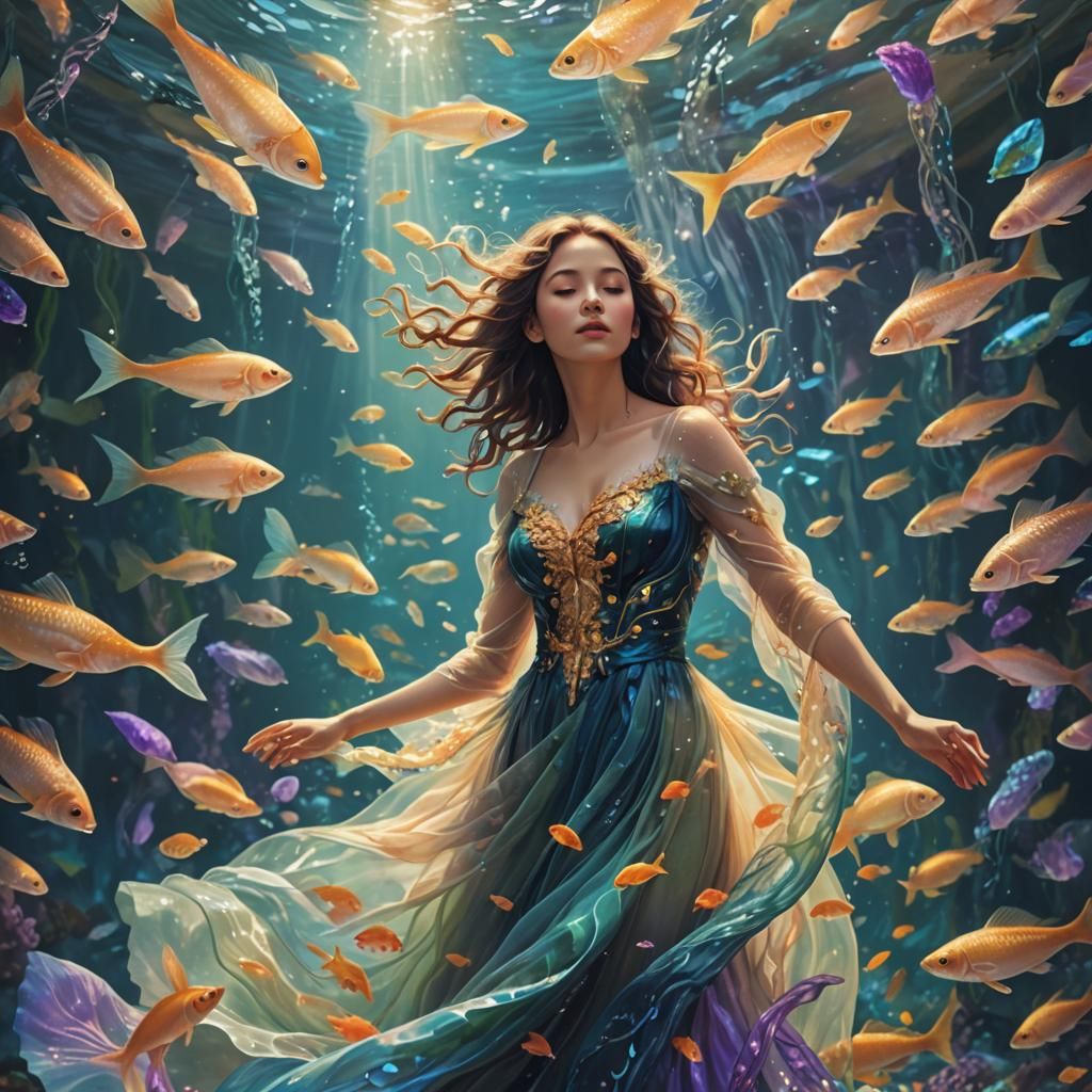 Ethereal Underwater Woman in Dreamlike Art