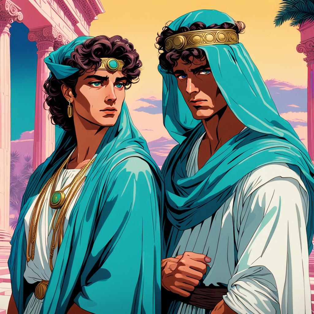 Vaporwave Roman Couple in Graffiti Art Style