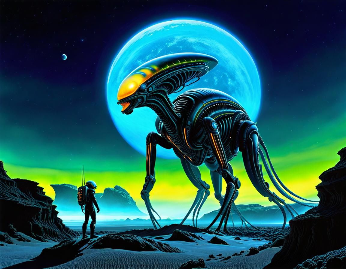 Bioluminescent Alien World in Hyperrealistic Graffiti Art