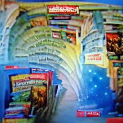 Bookstore Scene with Fantasy Fiction Paperbacks