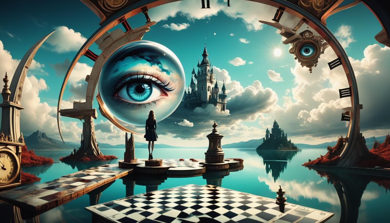 Surreal Eye Over Mystical Lake Dreamscape