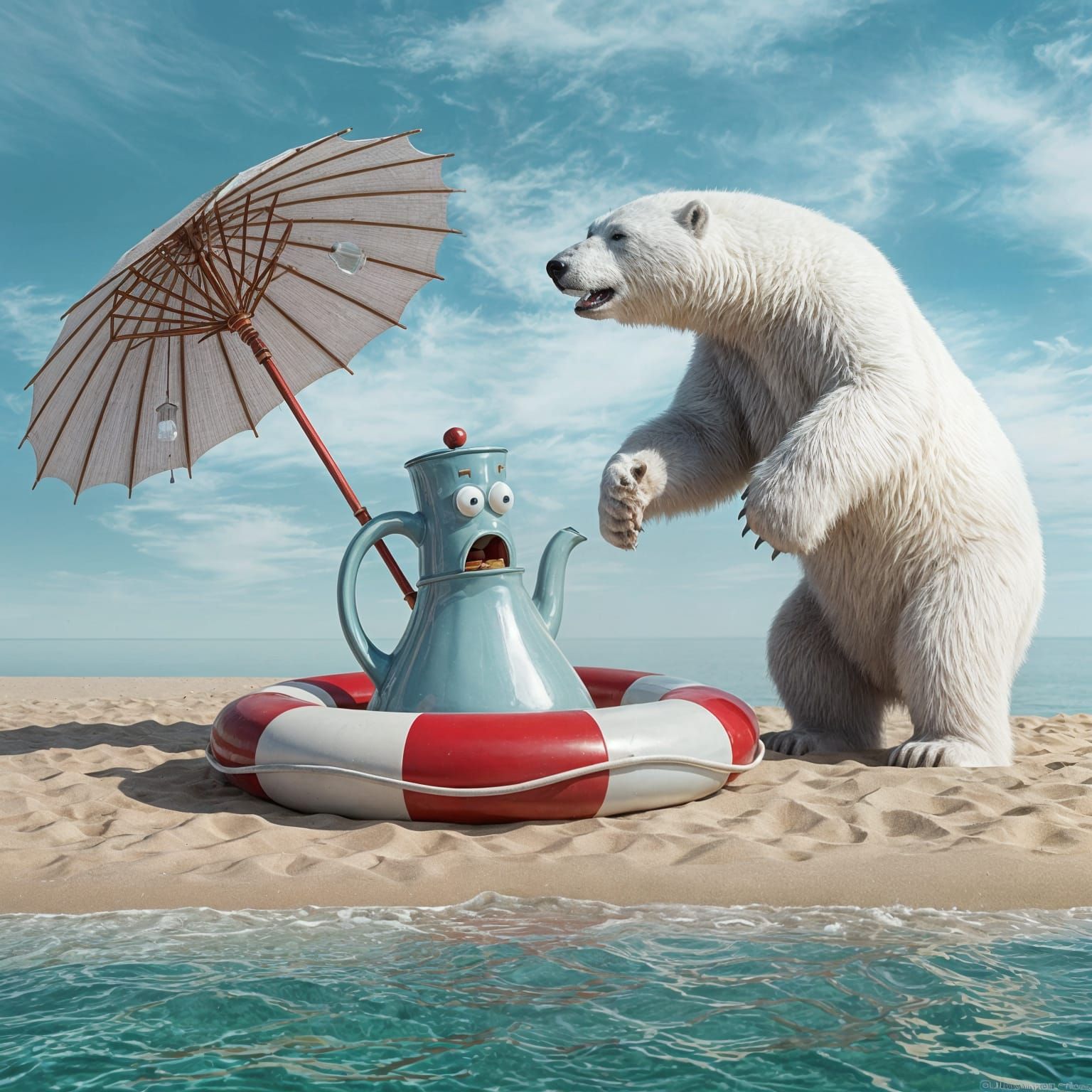 Terrified Teapot and Polar Bear on Deserted Island
