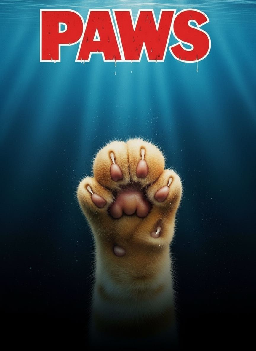 PAWS Movie Poster: Giant Ginger Cat Paw Replaces Shark
