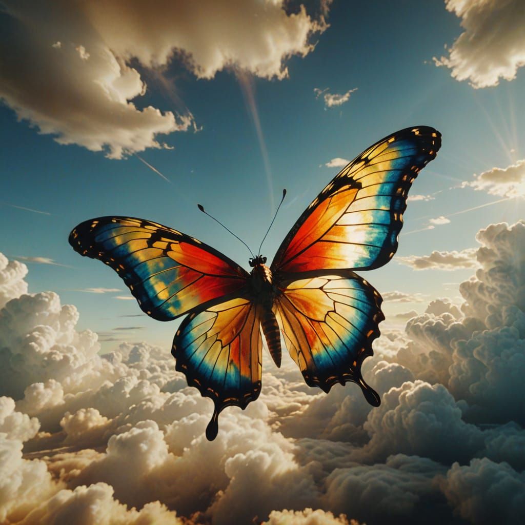 Giant Stained Glass Butterfly on Sea of Clouds