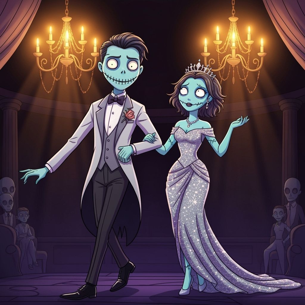 Zombie Prom King and Queen in Disney Cartoon Style