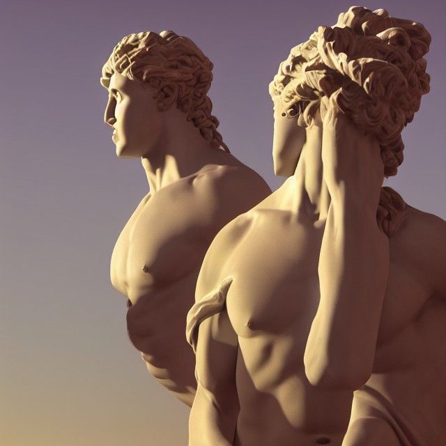 Synthwave Greek Statue in Desert, 3D Render