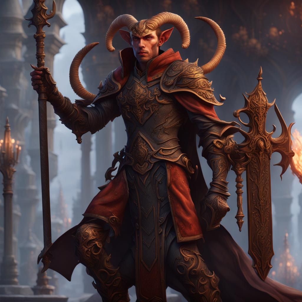 Tiefling Oathbreaker Paladin in Detailed Matte Painting