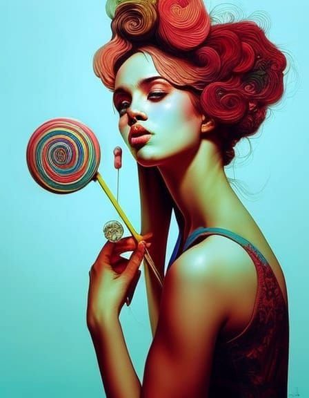 A young woman with a lollipop