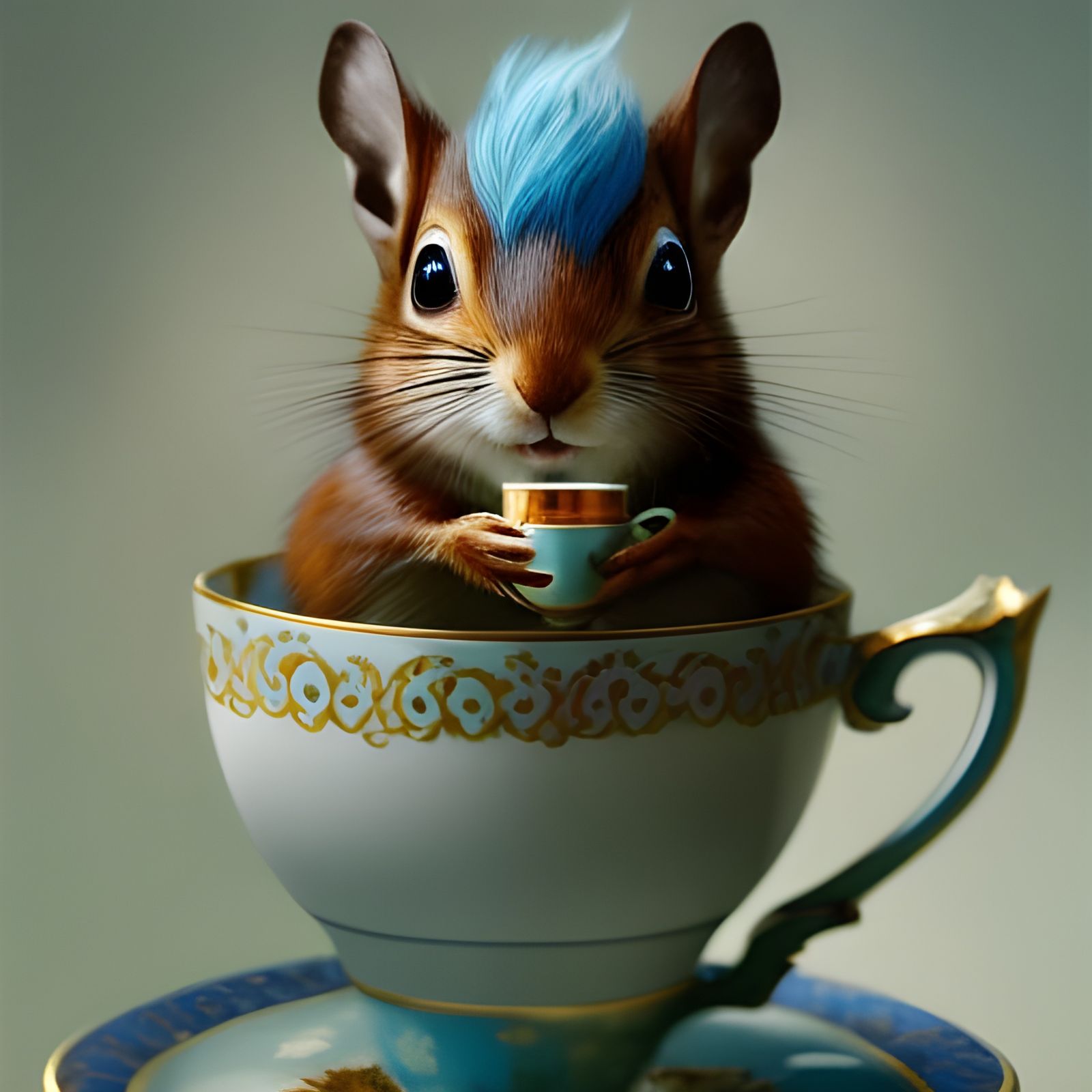 Cute Squirrel in Teacup: Rococo Digital Art