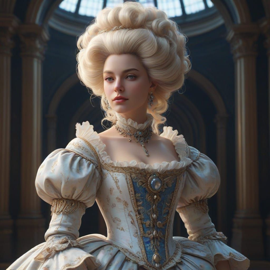Baroque Futurist Marie Antoinette in Cyberpunk Elegance