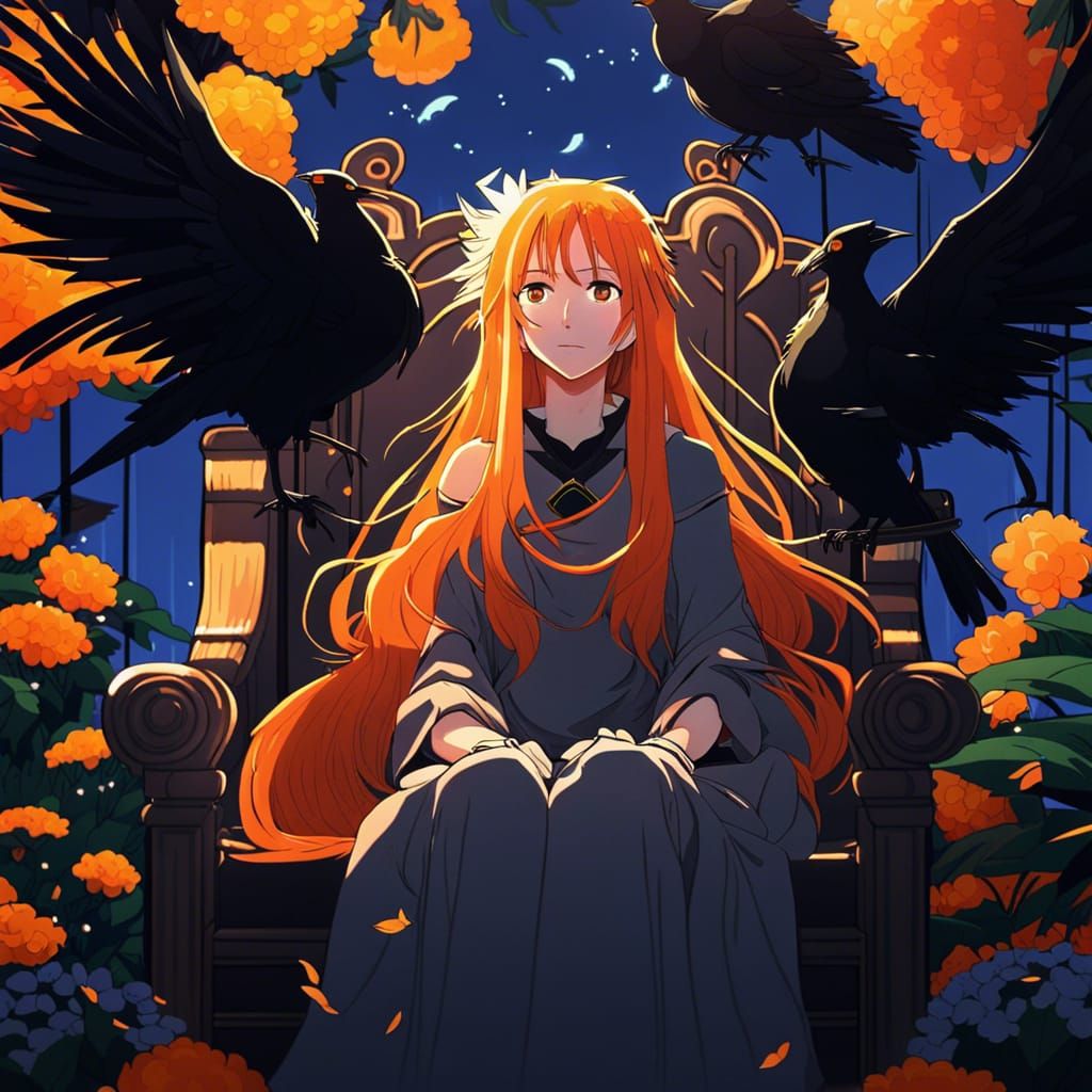 Fantasy Woman with Bird in Ghibli Anime Style