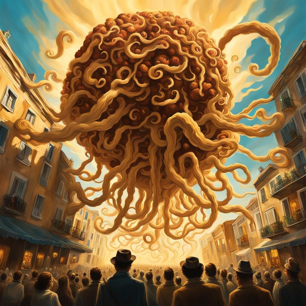 Flying Spaghetti Monster in Surrealist Style
