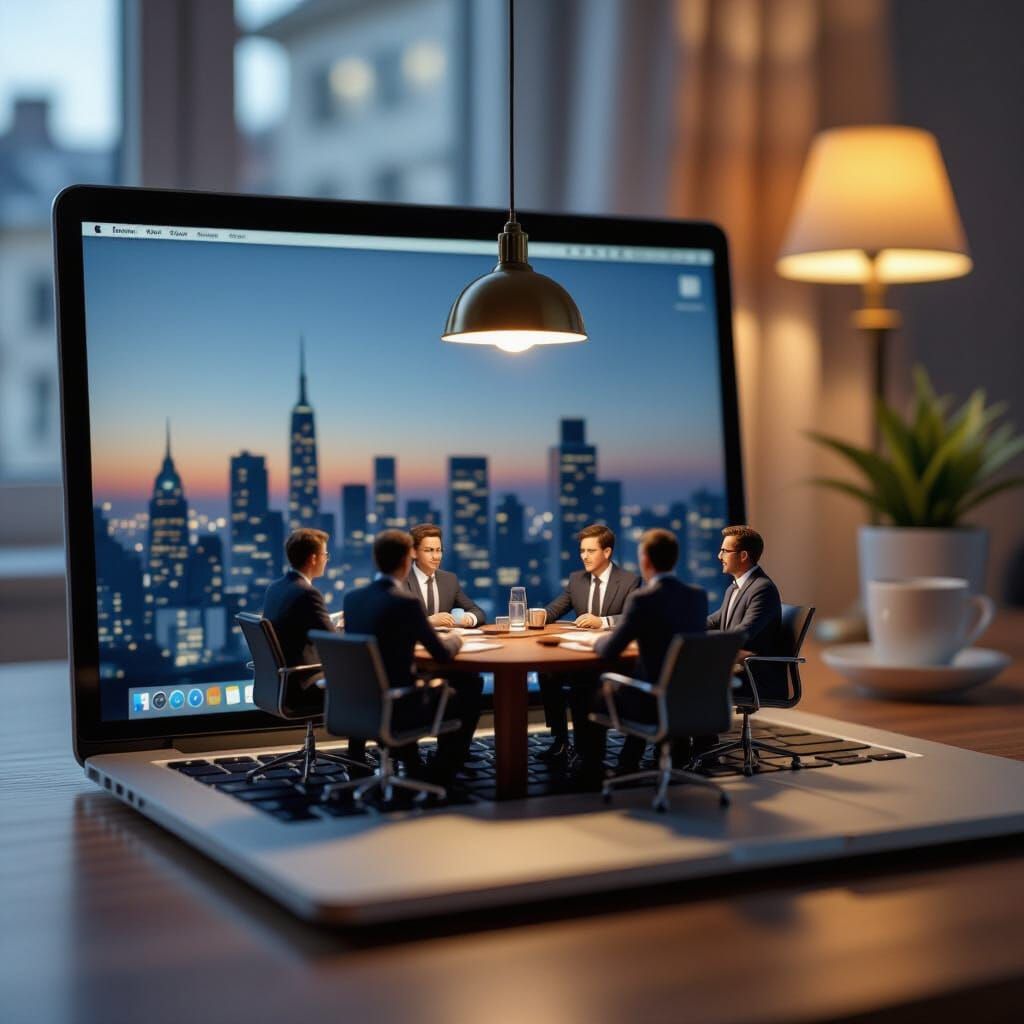 Miniature Board Meeting Inside Laptop Screen