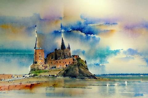 Mont Saint-Michel in Watercolor Style