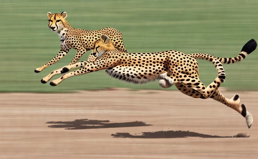A cheetah chasing a gazelle inflated like a balloon