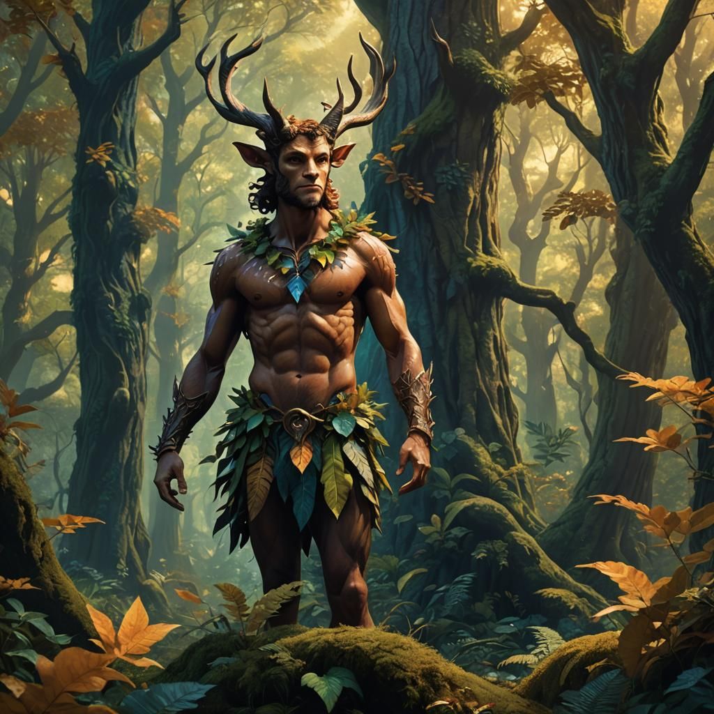 Handsome Faun in Forest: Digital Matte Painting