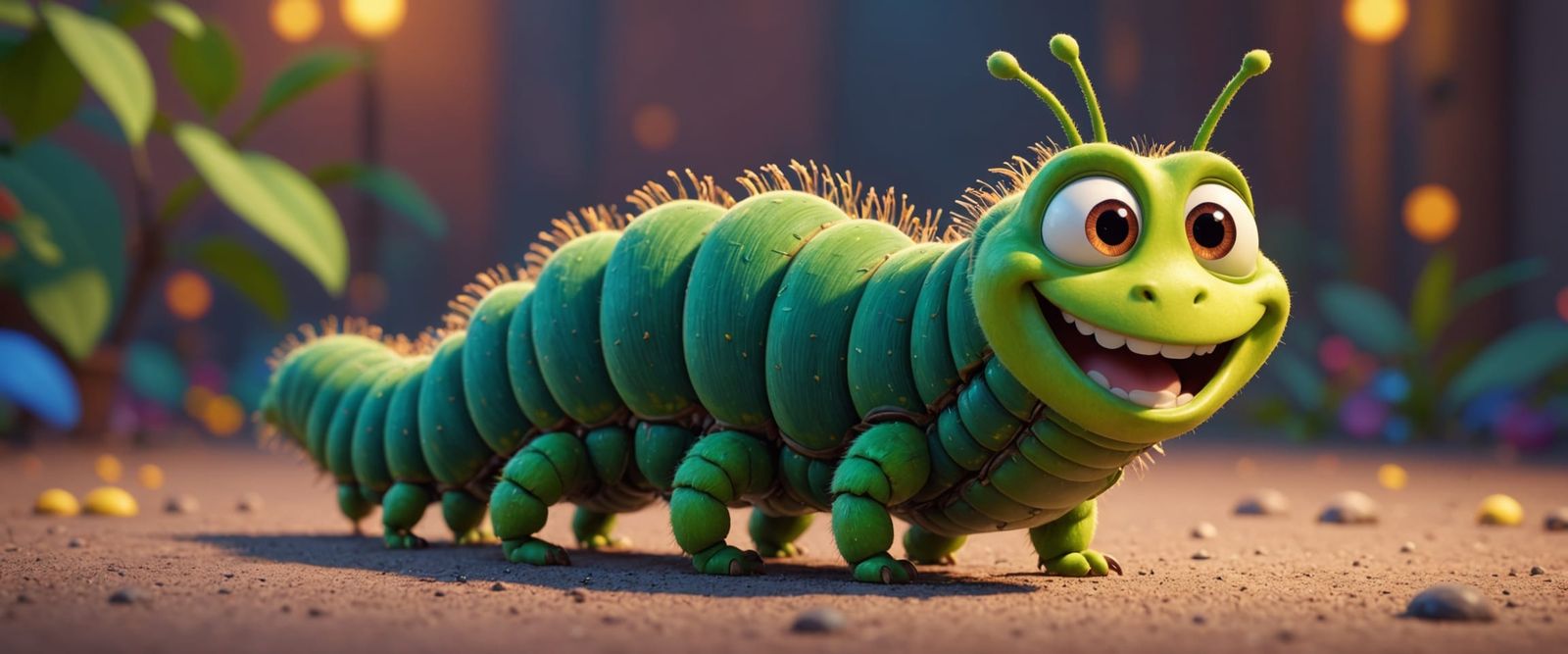 Happy Caterpillar 3D Render in Pixar Disney Style