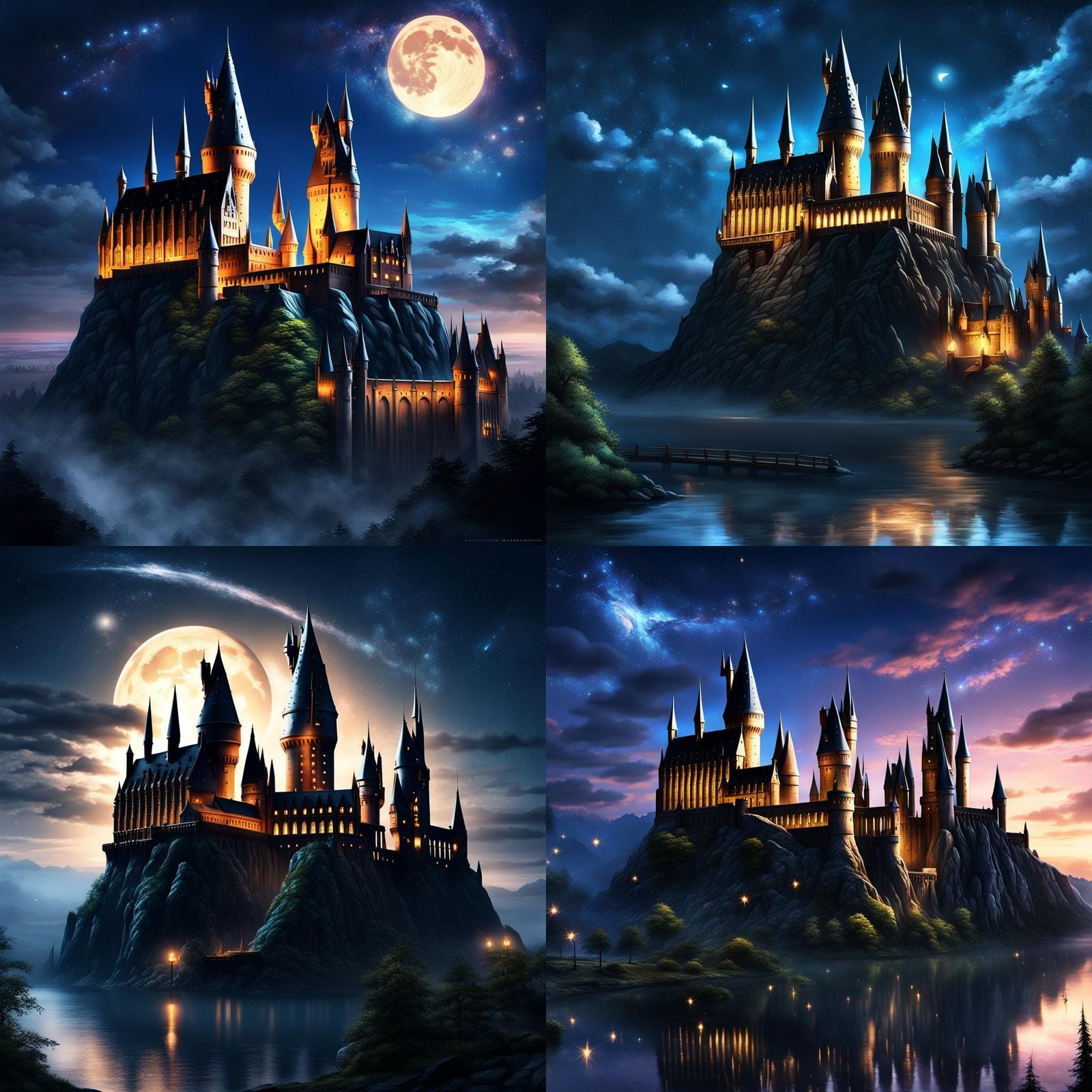 Hogwarts Castle at Night in Anime Style