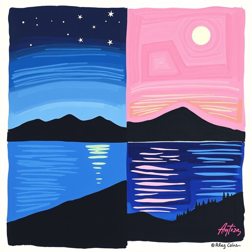 Mountains by Day, Sea by Night in Matisse Style