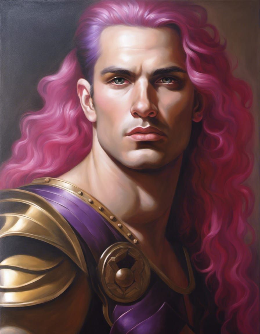 Beautiful Male with Cosmic Hair in Oil Painting Style