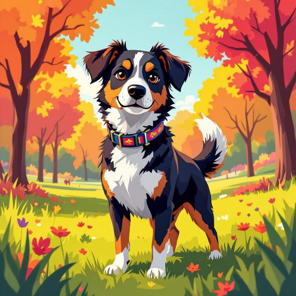 Dog in Park, Digital Art Style