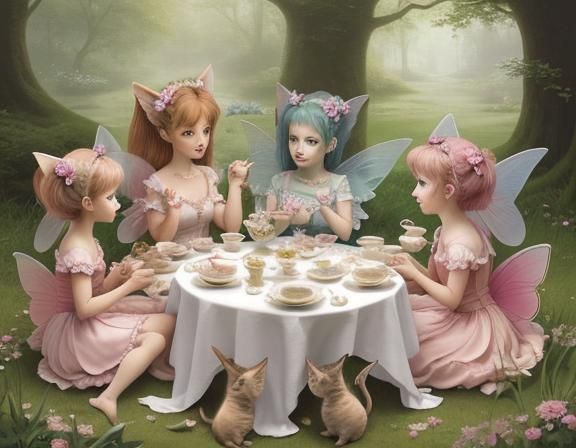 Fairies and Kittens at a Tea Party