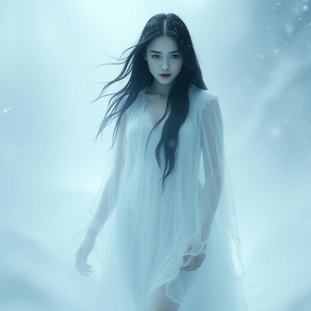Ethereal Yuki Onna Portrait in Ice Storm