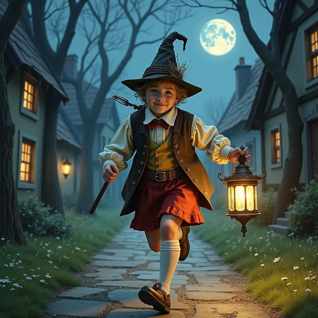Wee Willie Winkie Runs in Moonlit Village