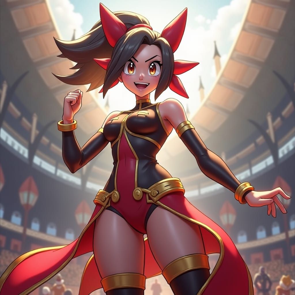 Victorious Female Pokémon Champion in Metropolis