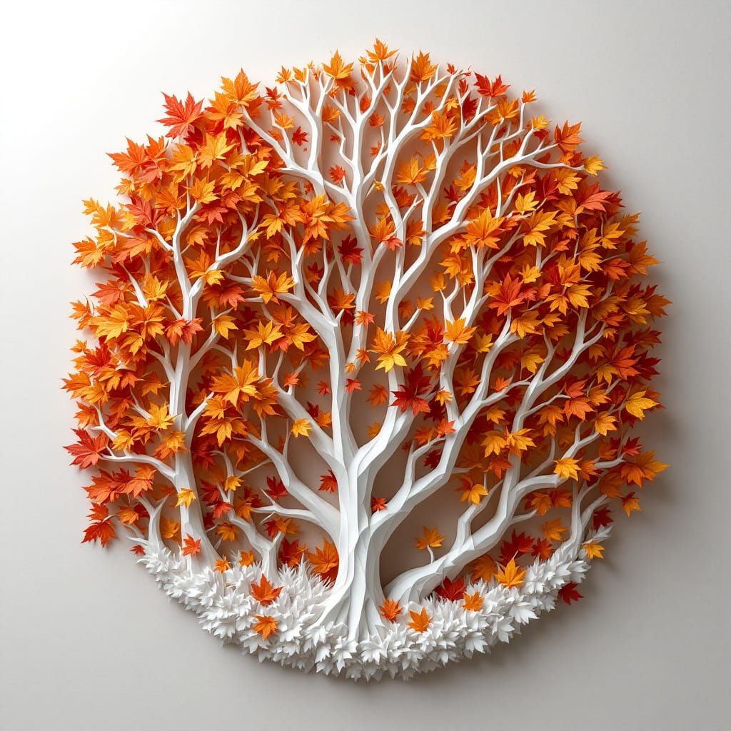 Paper Forest Sculpture with Autumn Leaves