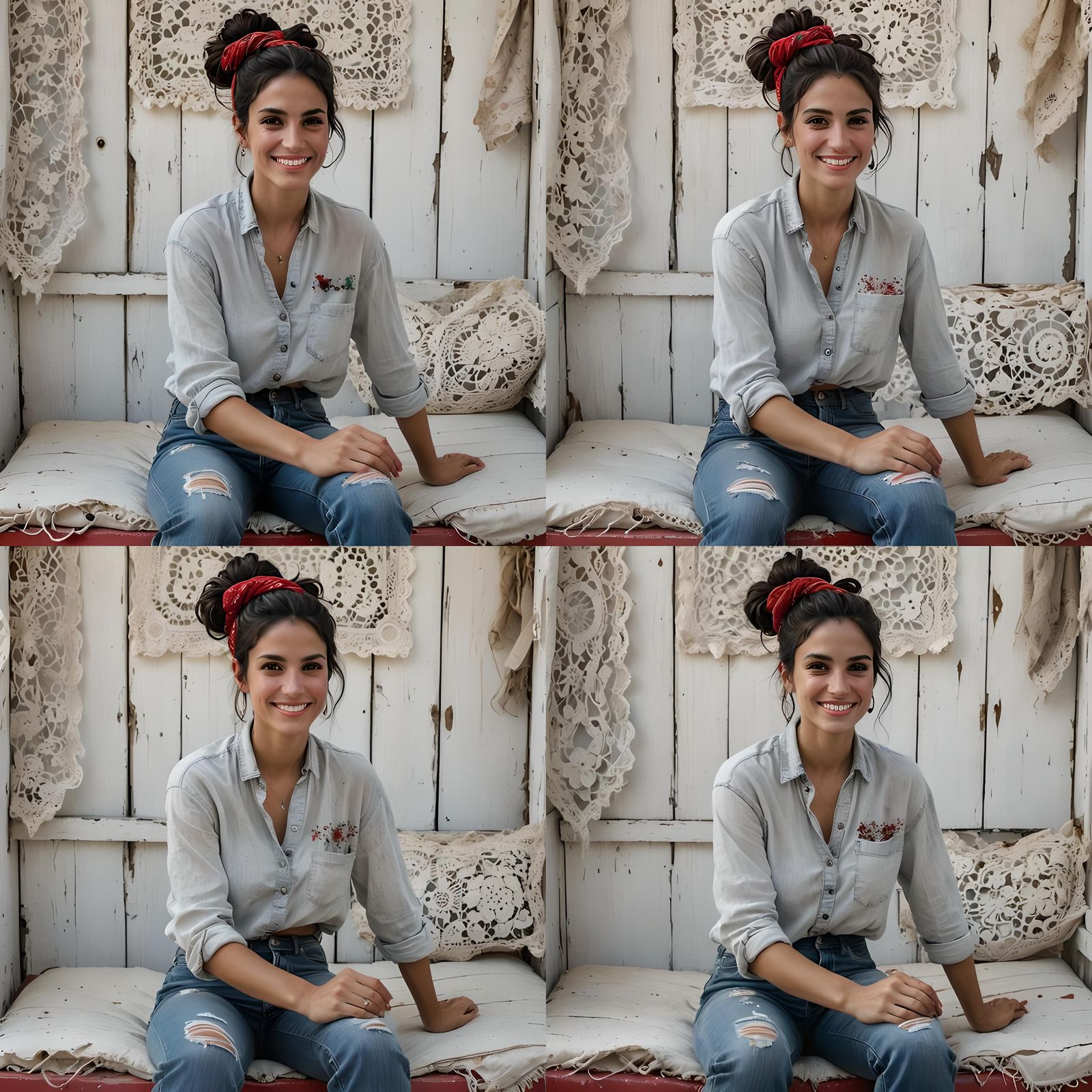 Argentine Woman with Puppy in Cozy Cafe, 3D Watercolor