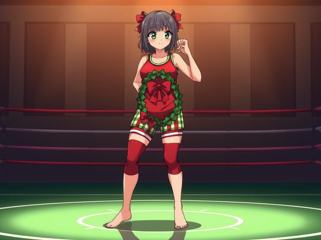 Surreal Anime Wrestler Celebrates Christmas Victory