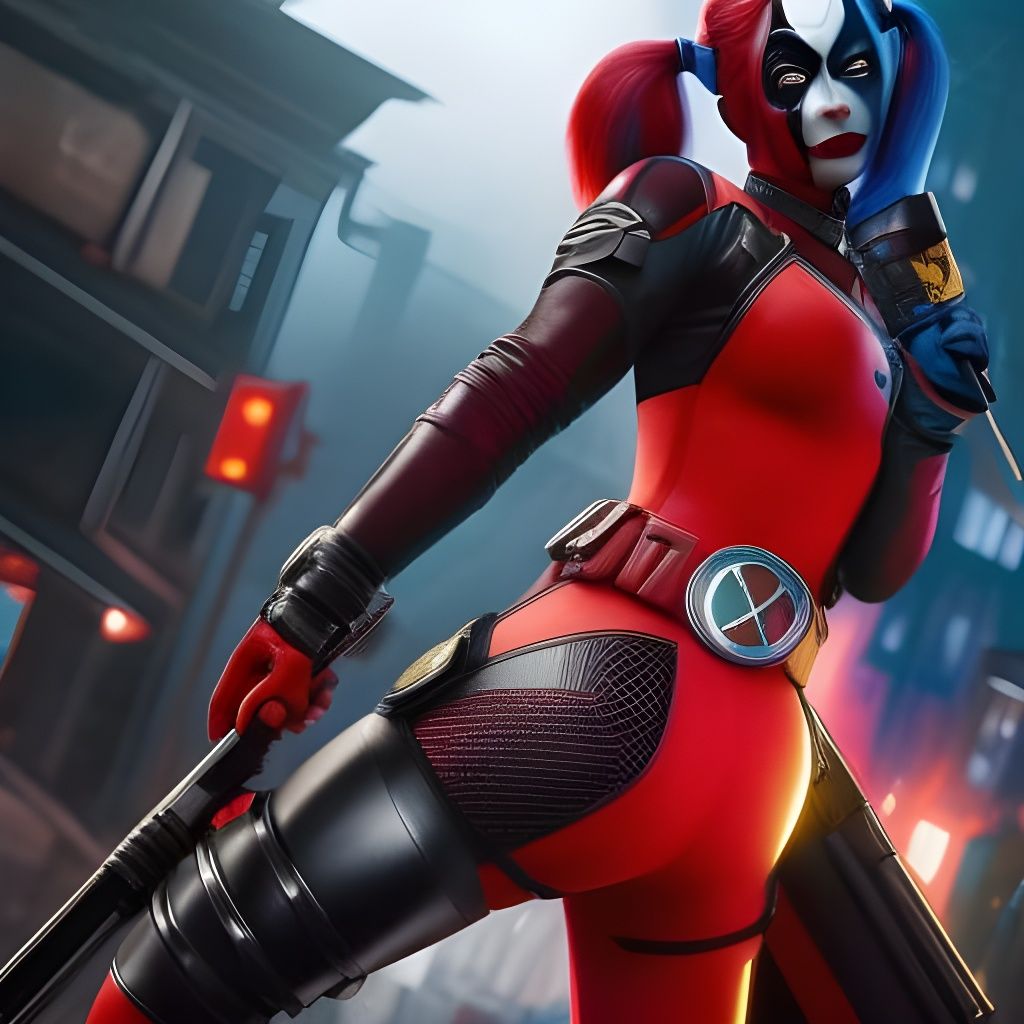 Harley Quinn Deadpool Mashup in Baroque Style