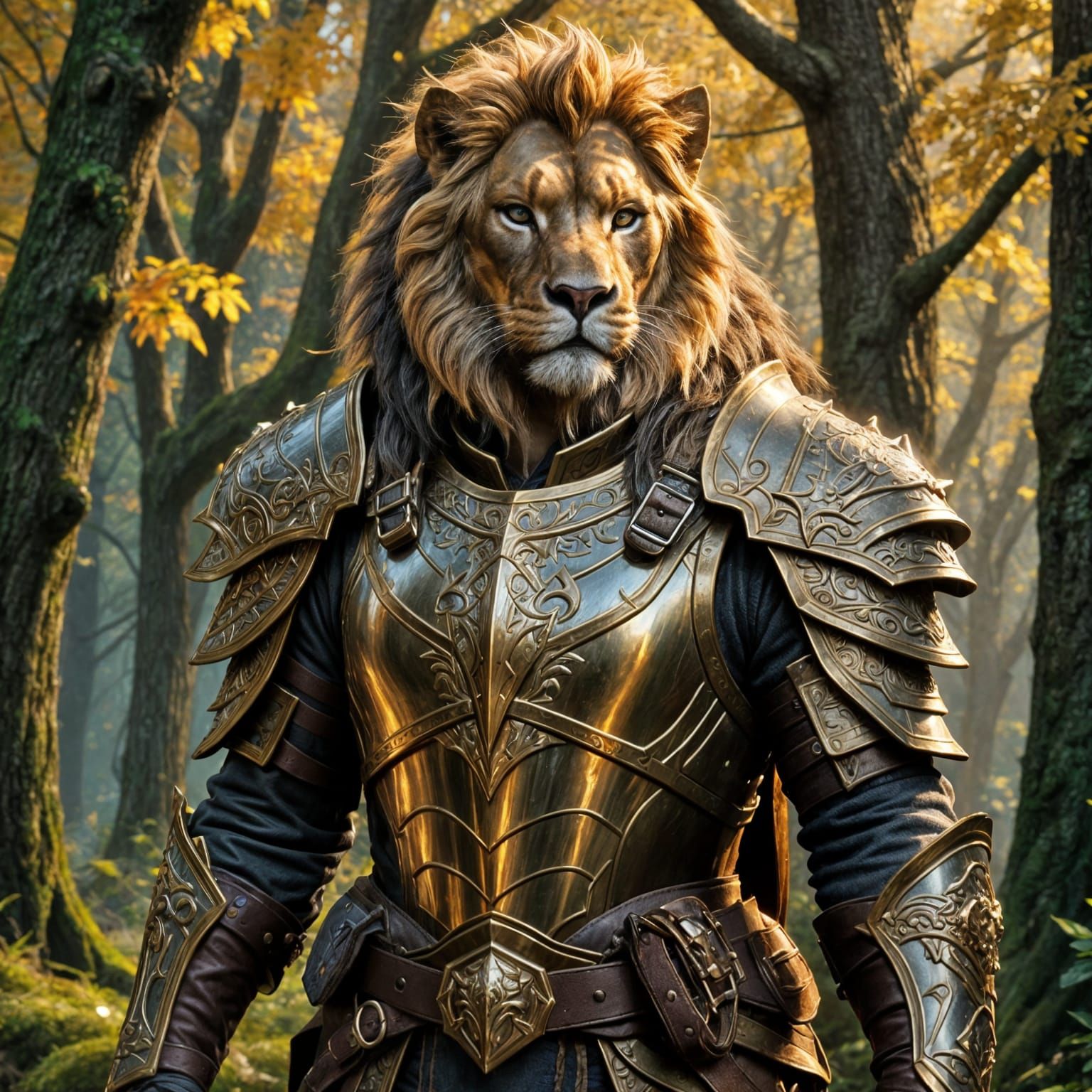 Epic High Fantasy Ranger Portrait in Vibrant Golden Forest