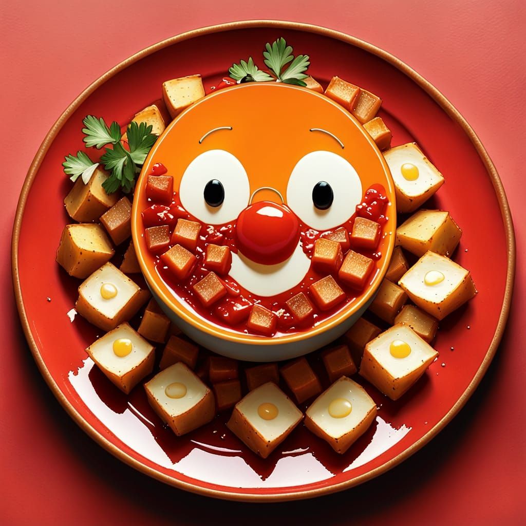 Vibrant Cartoon-Style Patatas Bravas with Crispy Potatoes an...