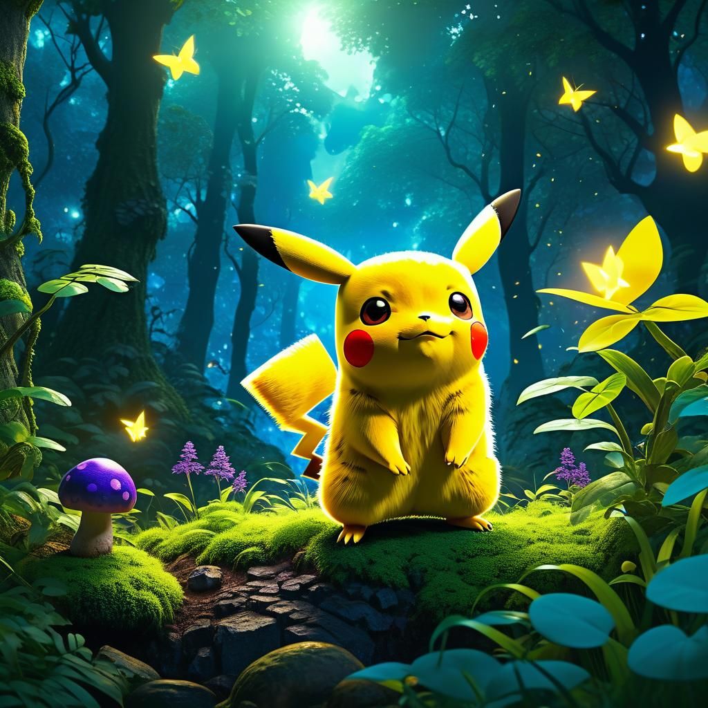 Pikachu in Mystical Forest: Digital Matte Painting