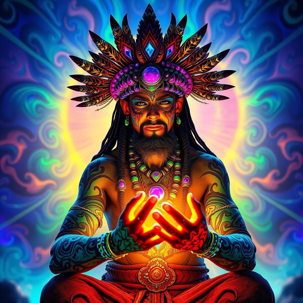Shaman's Healing Ritual in Vibrant Digital Art