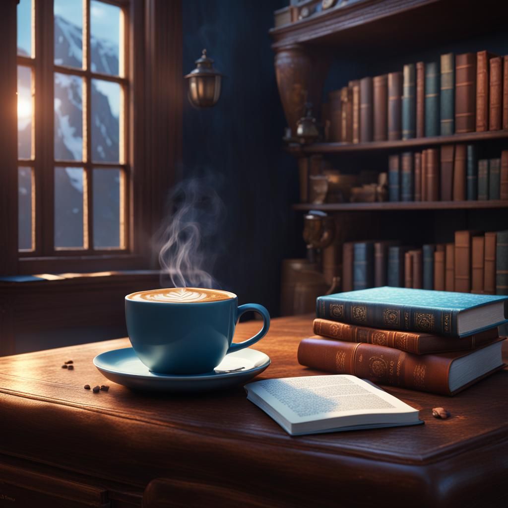 Big Coffee Cup and Books: Matte Painting