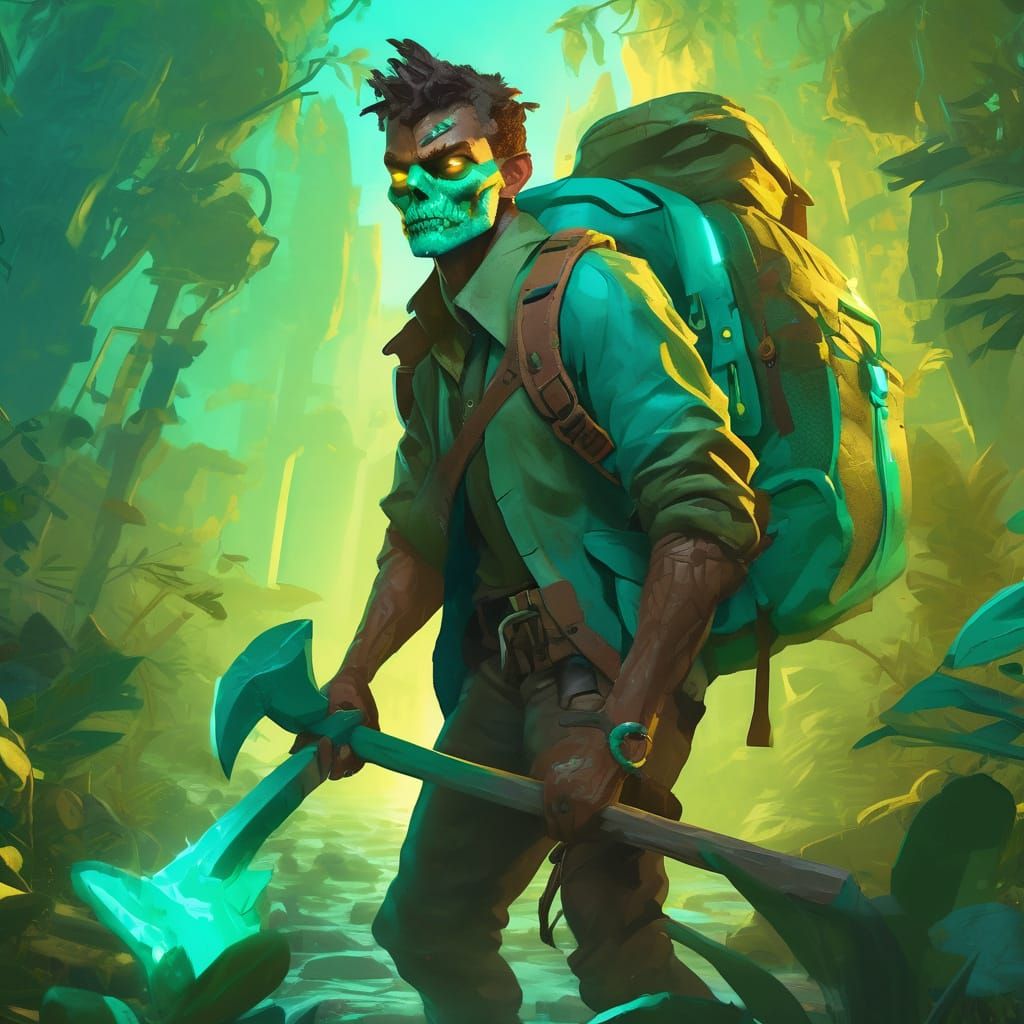 Half-Zombie Concept Art with Turquoise Pickaxe