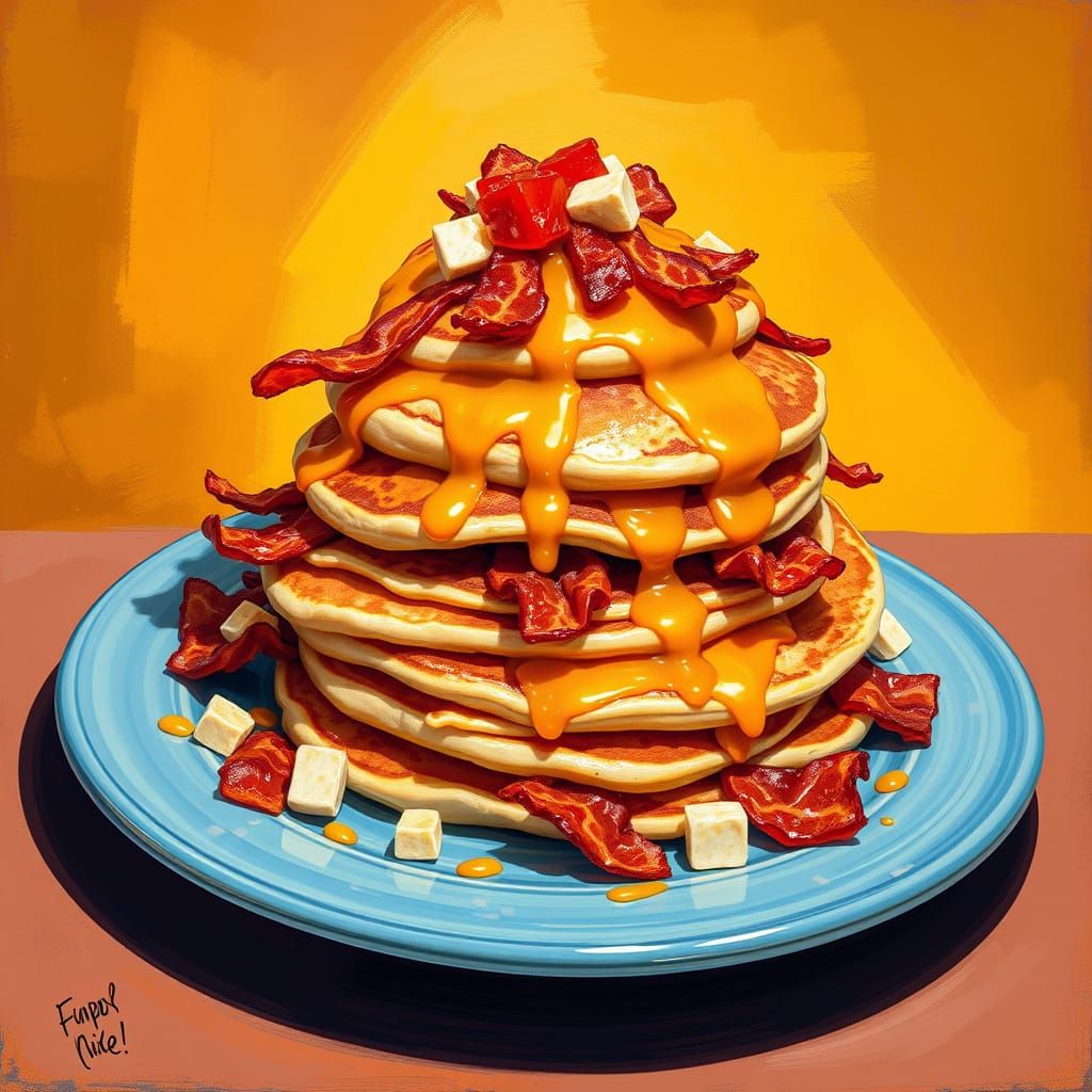 Vibrant Breakfast Nachos in Whimsical Pop Art Style