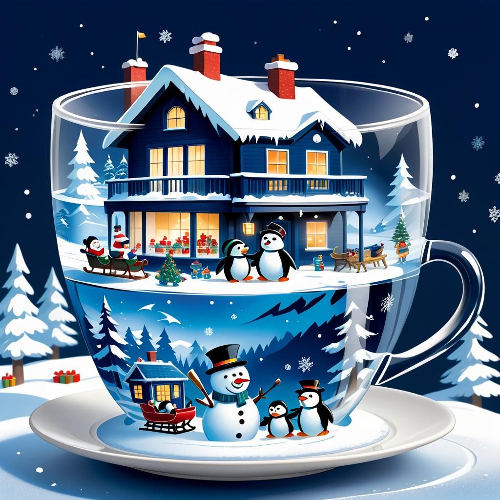 Christmas Scene Inside a Teacup