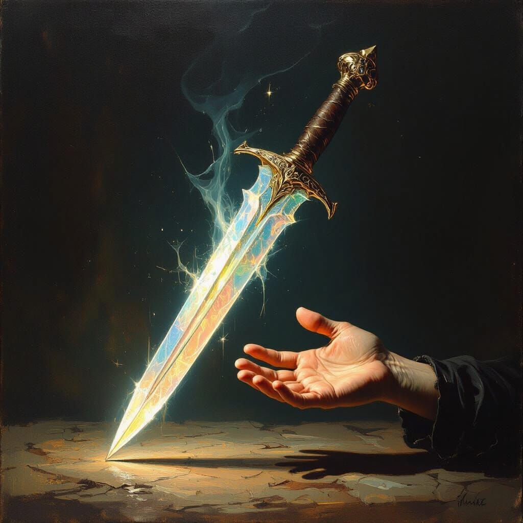 Spectral Dagger in Surreal Oil Painting Style