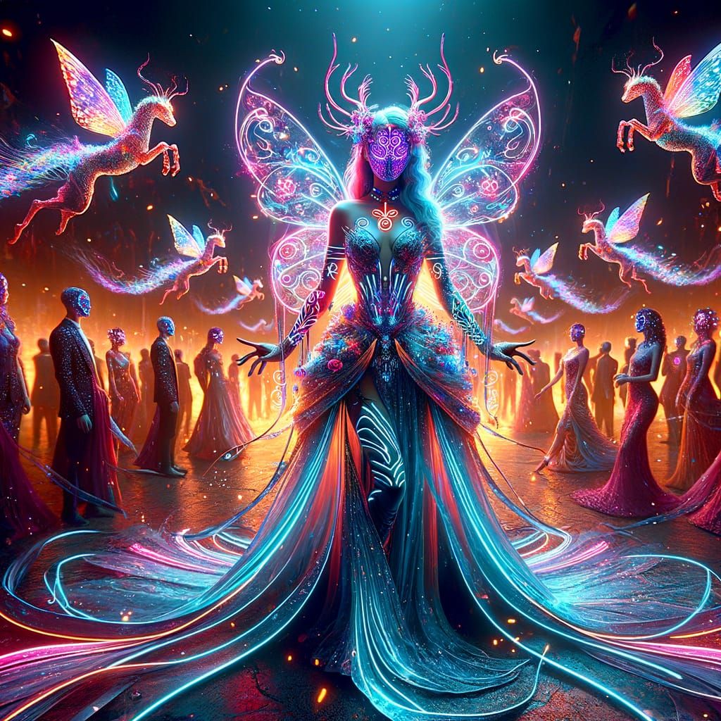 Eerie Neon Ball Gown & Satyr in Underworld