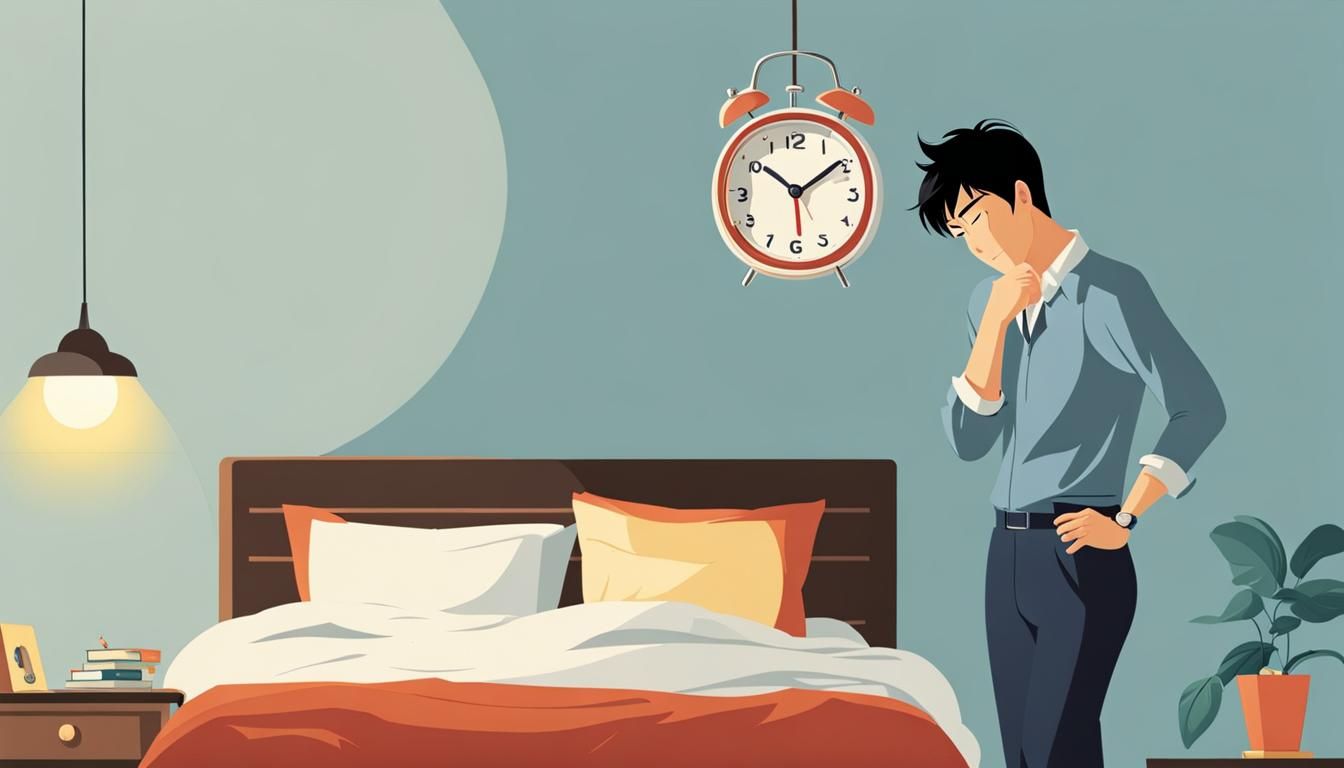 Asian Man Waking Up to Alarm Clock