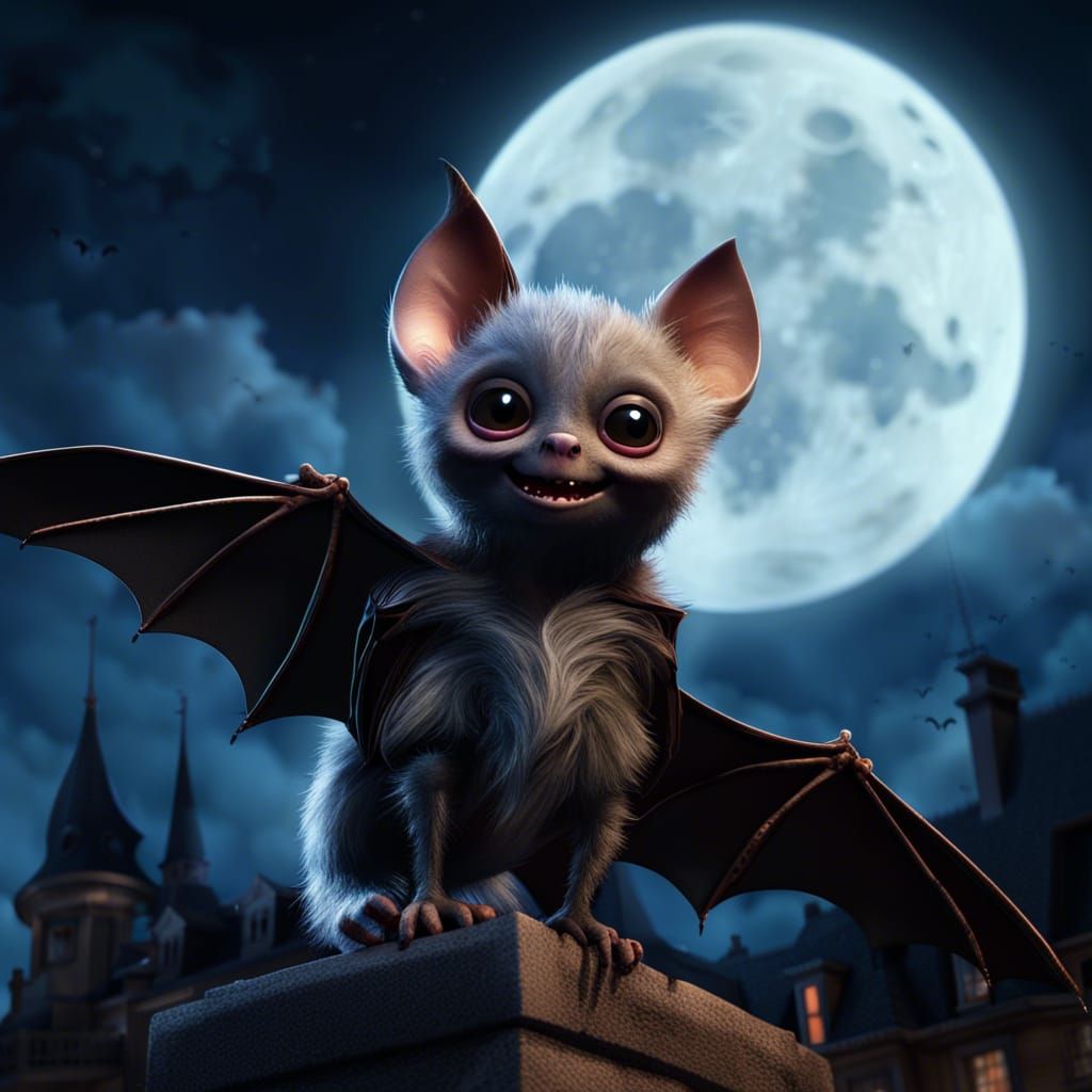 Cinematic Bat with Moonlit Manor Background