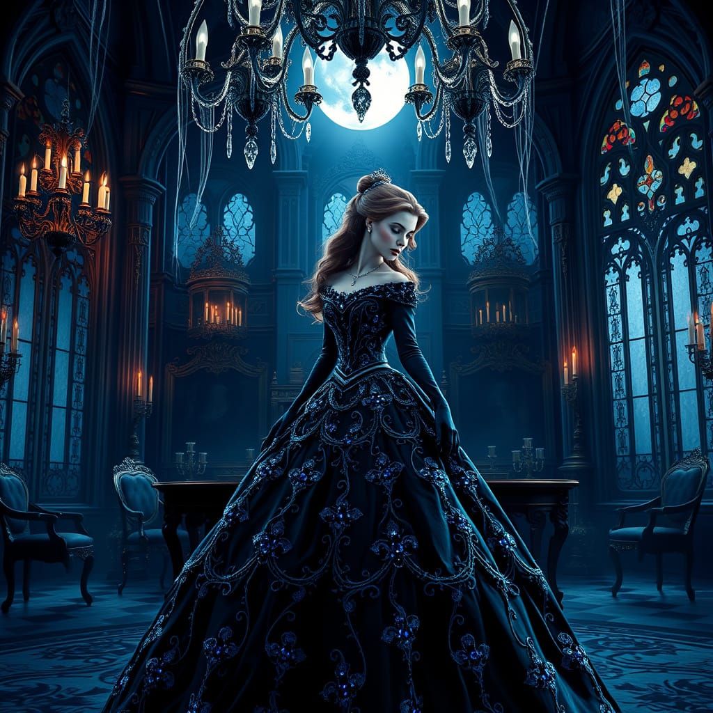 Gothic Disney Princess in Haunting Baroque Castle