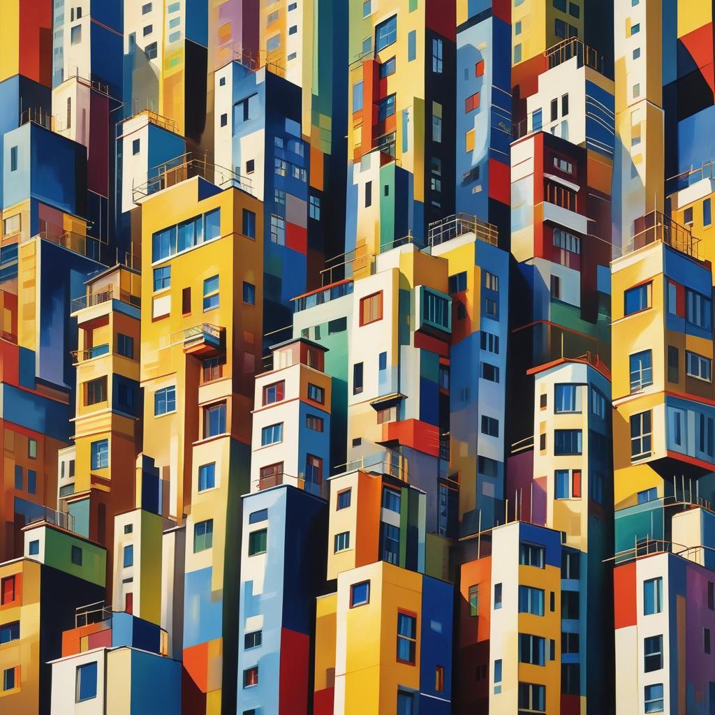 Abstract Cityscape in Geometric Art Deco Style