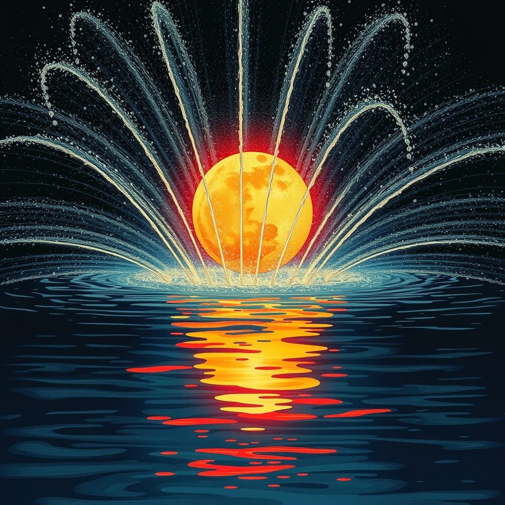 Hyperrealistic Sanguine Sun Reflection in Dark Pool