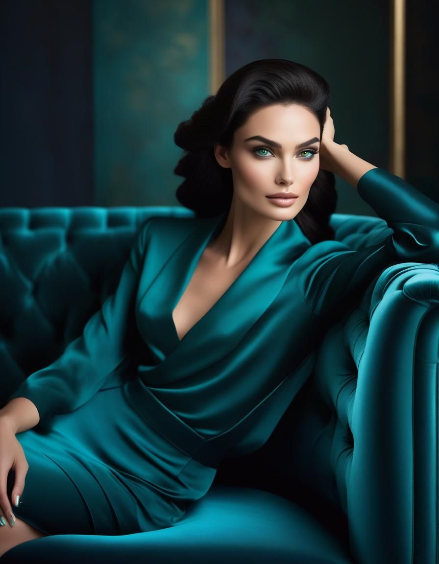 Elegant Woman with Teal Eyes in the Style of Klimt