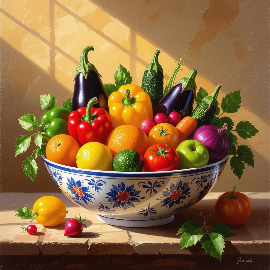 Abundant Harvest Still Life in Golden Hour Light